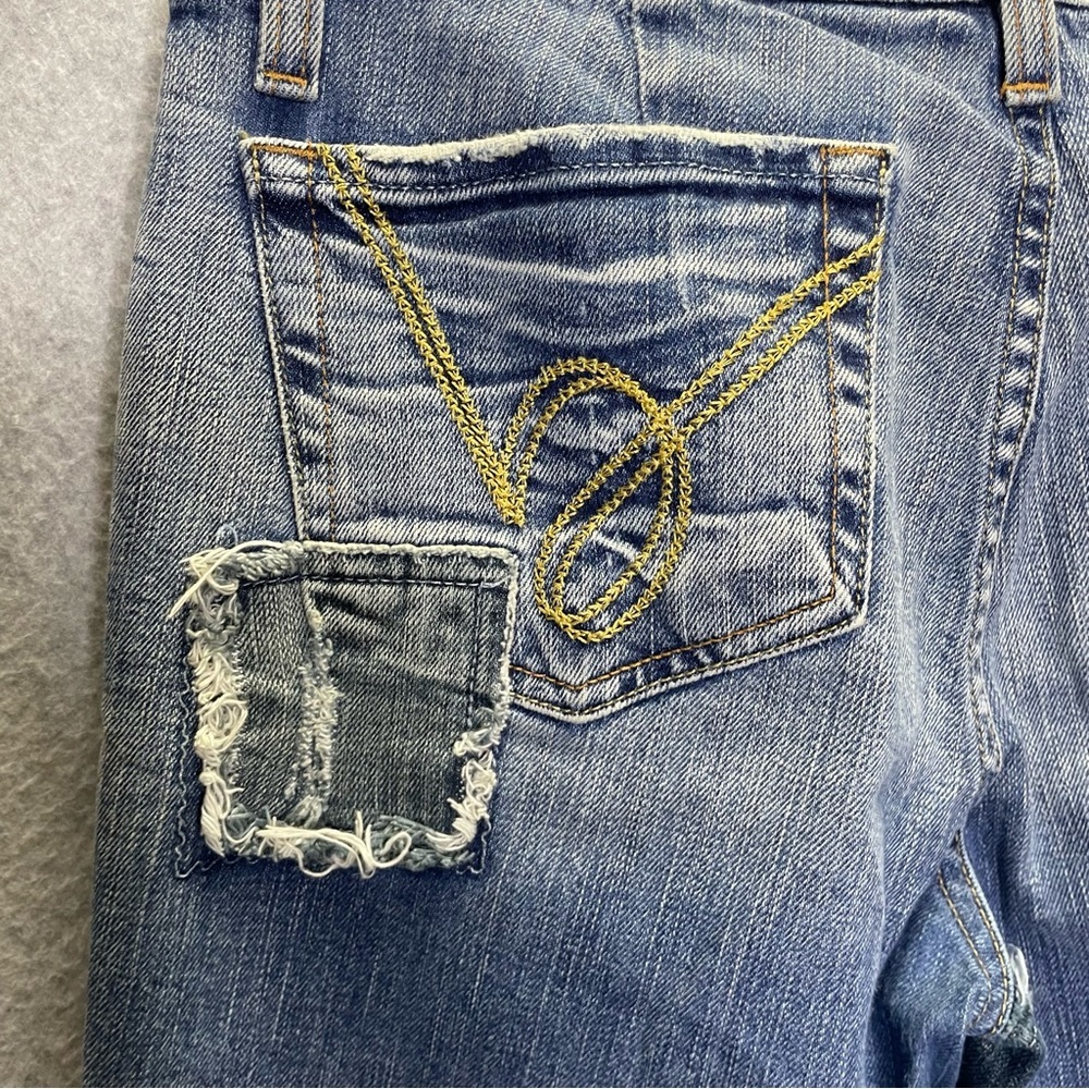 Bebe Y2k Patchwork Rolled Hem Heavy Stitching Cro… - image 4